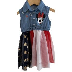 Disney Minnie Mouse Dress 12M Red White Blue Tulle Patriotic Toddler Summer
